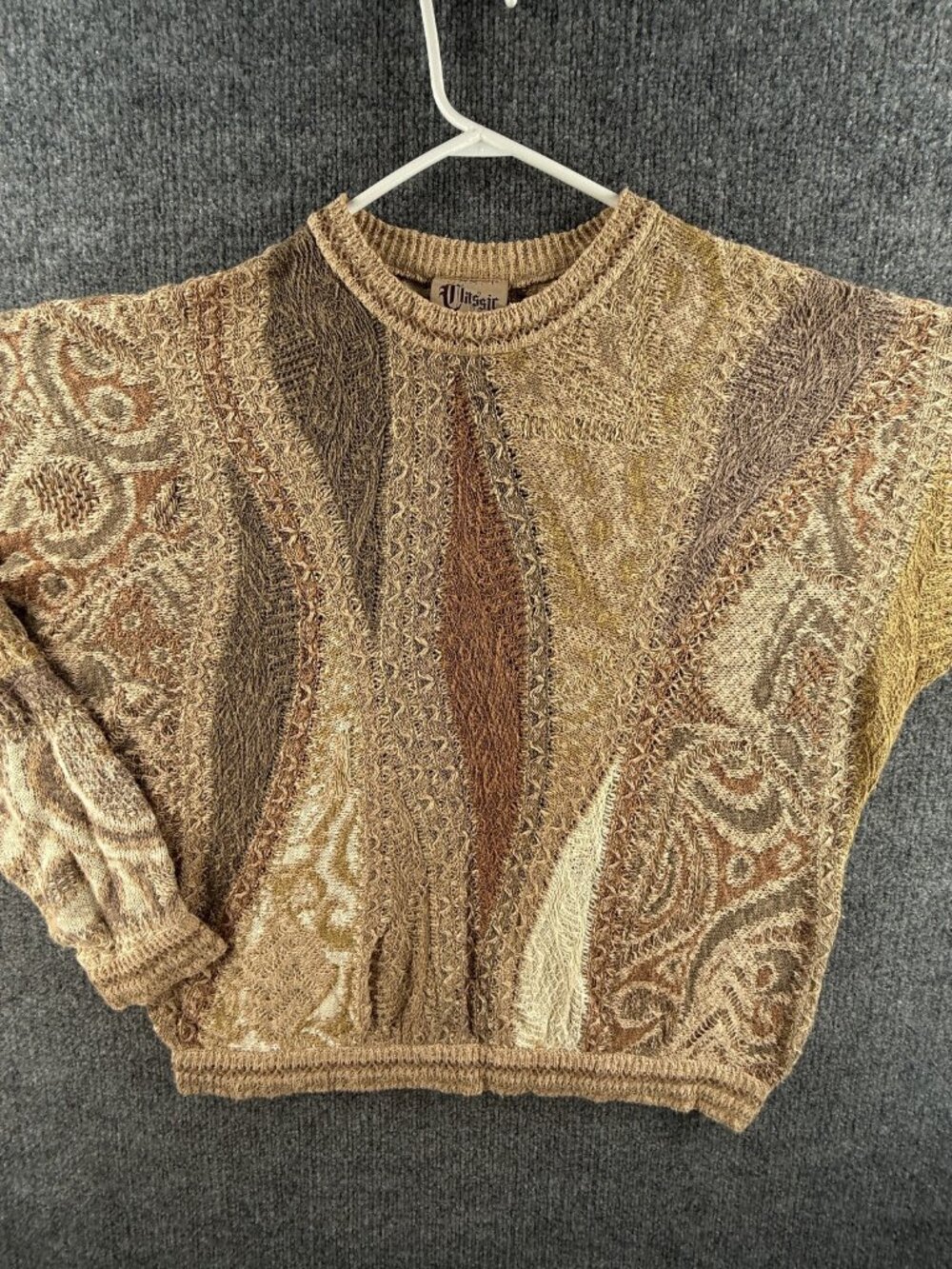 Coogi Classic Knit Linen Cotton Sweater Australia Pullover Beige Brown Medium